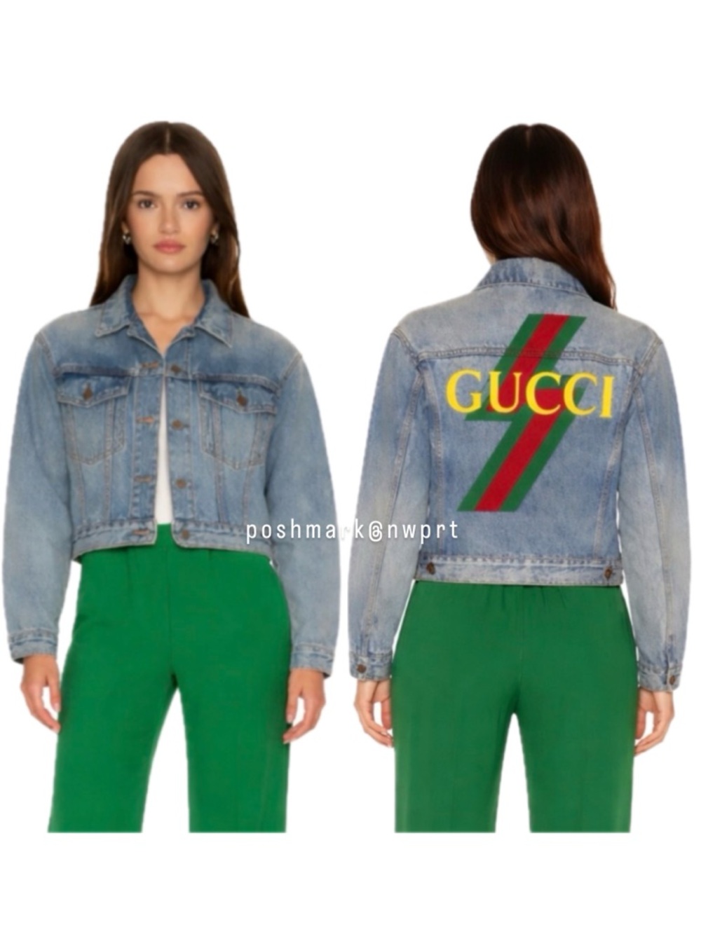 NWT ⚡️ GUCCI Denim Jacket Bolt Graphic Logo Cropped Blue Jean 38 XS S 0 2 4